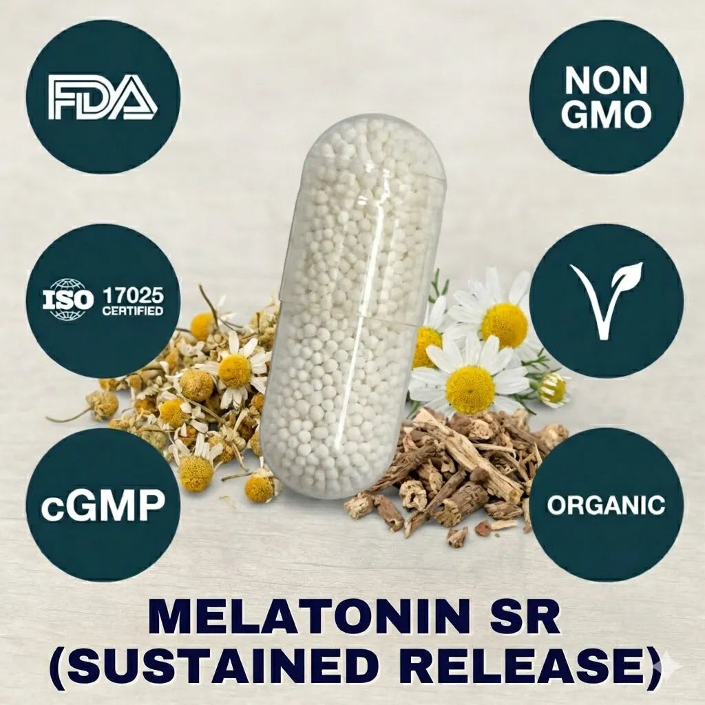 Melatonin Sustained Release supplement capsule for staying asleep