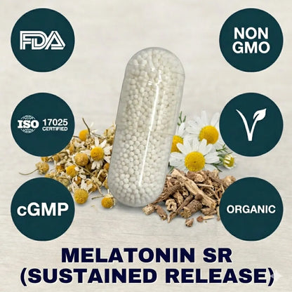 Melatonin Sustained Release supplement capsule for staying asleep